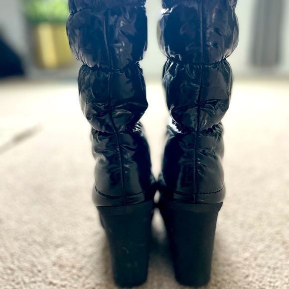 WOMENS COACH FARRAN SPORT PATENT BLACK PUFFER WINTER WEDGE BOOTS - Picture 2 of 5